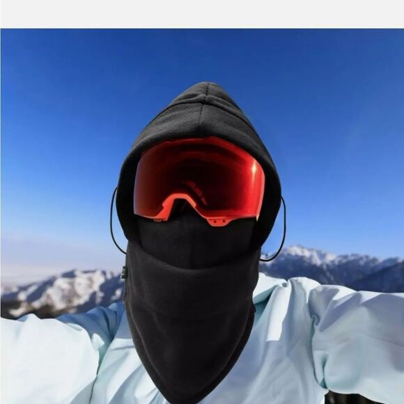 2 Pack Black Winter Fllece Ski Full Face Mask Adjustable Neck Warmer Hood Cap - Picture 4 of 8